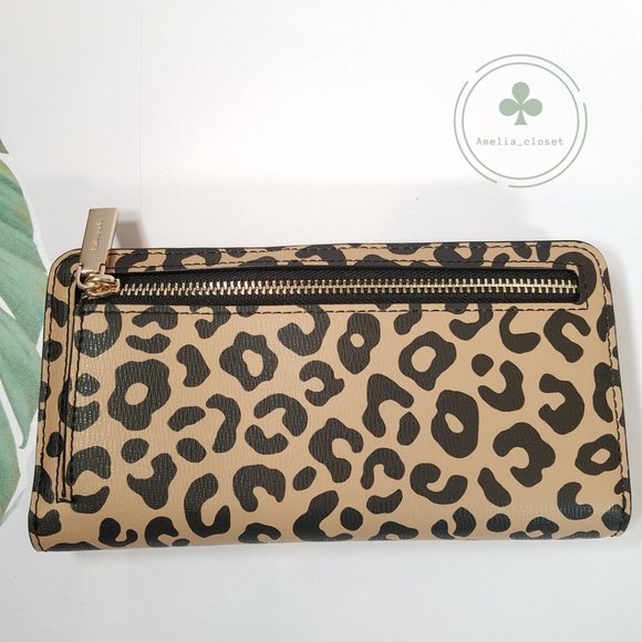 MAKE AN OFFER Kate Spade Large Slim Bifold wallet leopard graphic new black - Picture 3 of 6